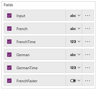 List of fields in the Result collection.