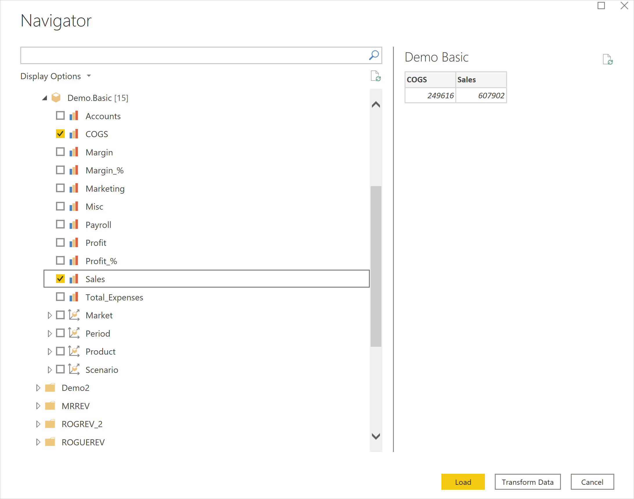 Essbase import data navigator.