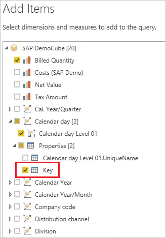 Selecting the Key property in the Power Query navigator.