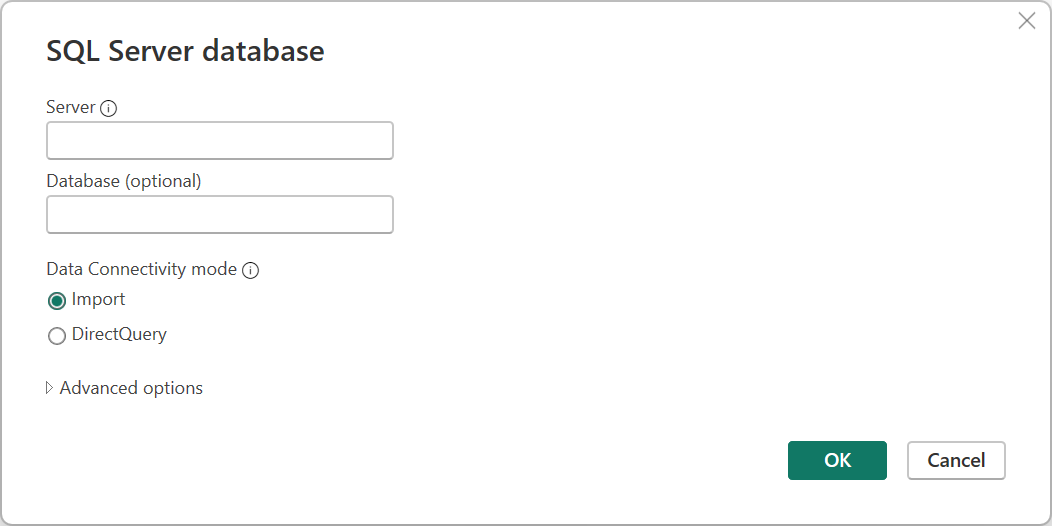 Screenshot of the SQL Server connector parameters.