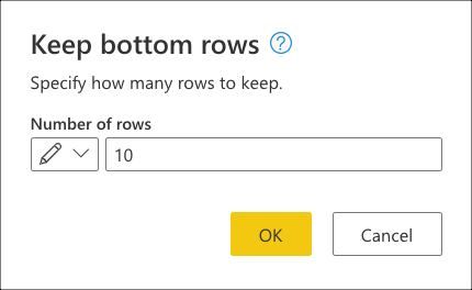 Entering the value 10 inside the Keep bottom rows dialog.