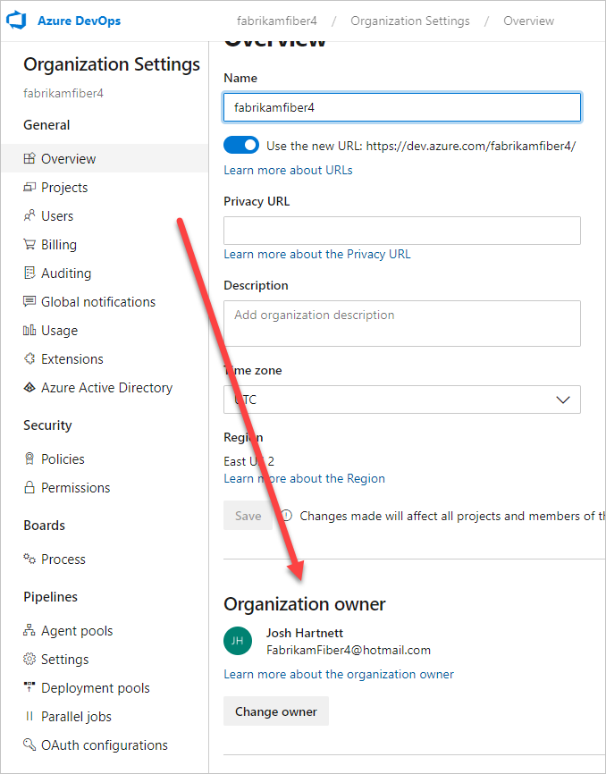 Find the current owner in organization information