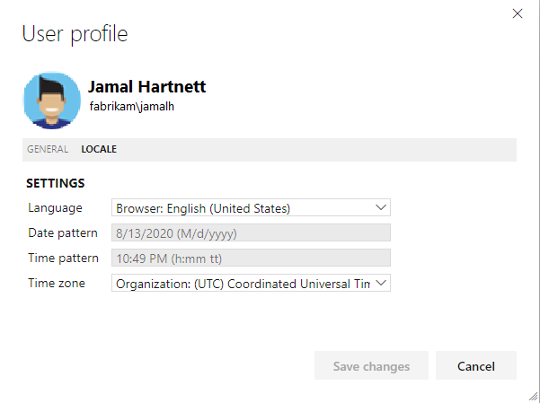 Time and Locale page, Date pattern options