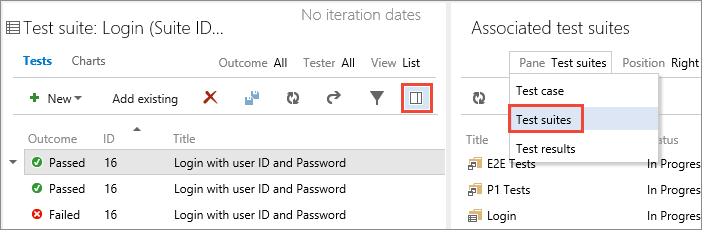 On Test Plans page, select details pane. Select test suites in the test details pane.