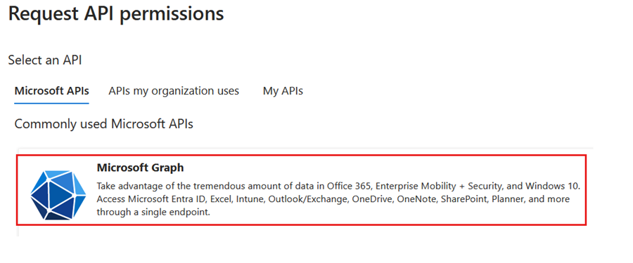 Screenshot showing location of Microsoft Graph.