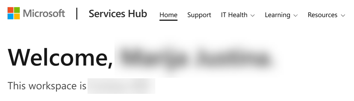 Primary Navigation bar to access Services Hub features.