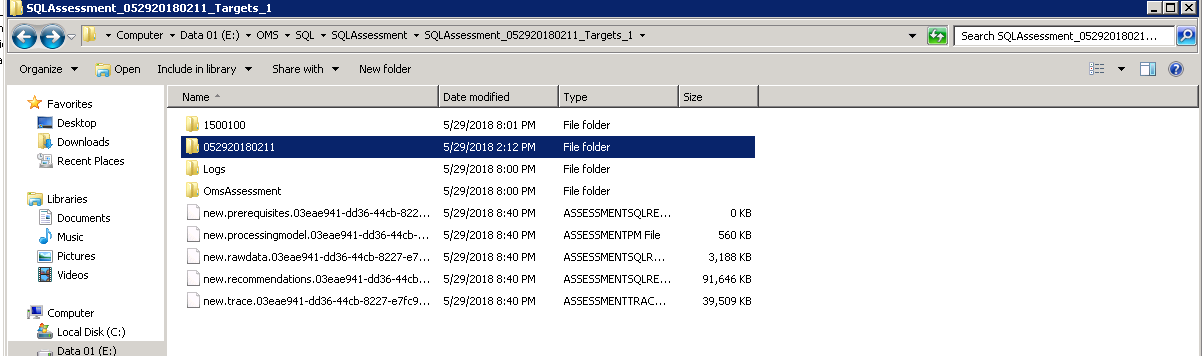 Assessments folder with numbered folder highlighted.