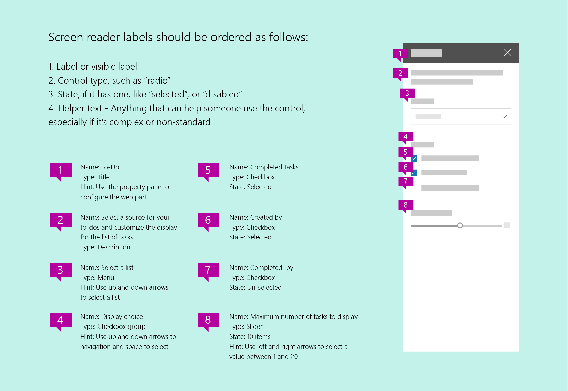 Screen reader navigation of a SharePoint page