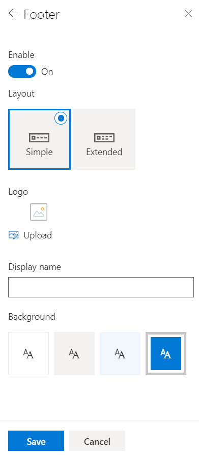 Footer UI configuration options