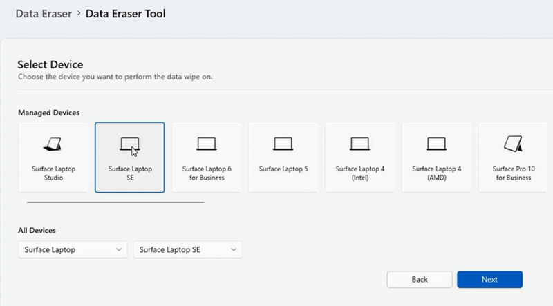 Screenshot of Select device page.