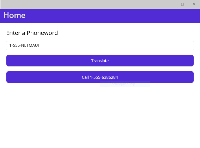 A screenshot of the Phoneword UI. The user translated the text to a valid phone number.