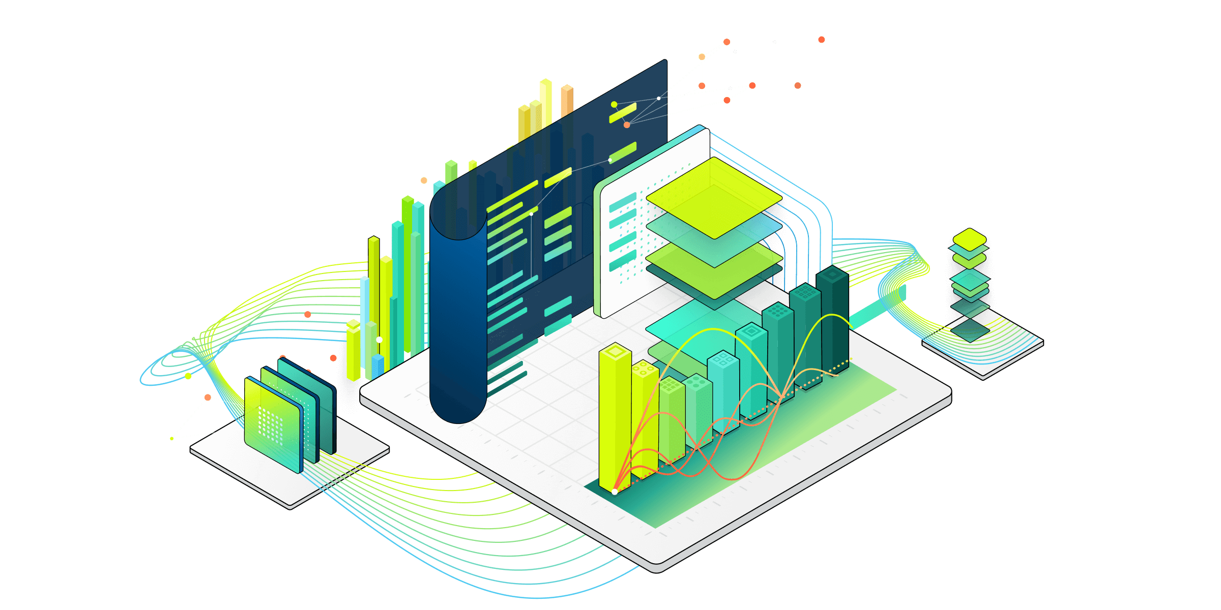 An isometric illustration of technical components for Fabric services.