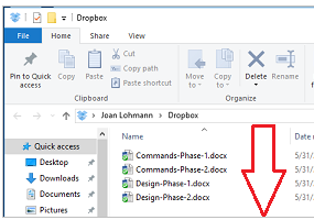 Screenshot of a list of files in Dropbox.