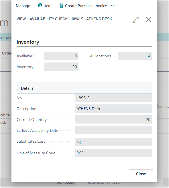 Screenshot of the current inventory details from show details.