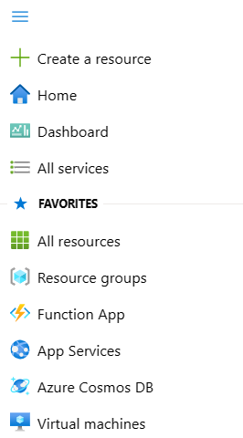 Screenshot of the portal menu and Favorites in the Azure portal.