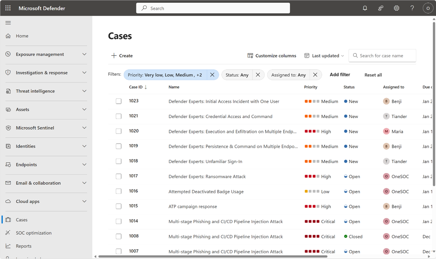 Screenshot of case queue.