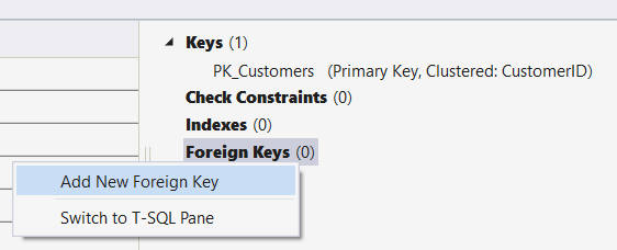 Add a foreign key in Table Designer in Visual Studio