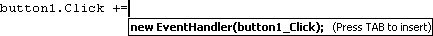Screenshot that shows a prompted hook up event handler method.