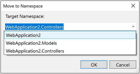 Select the destination namespace