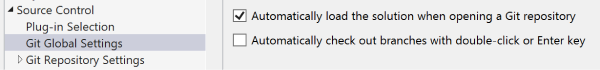 Settings to toggle auto-sln load and branch check out.