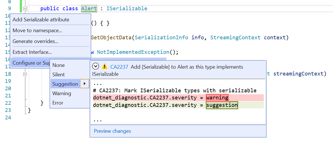 Set rule severity directly through the editor