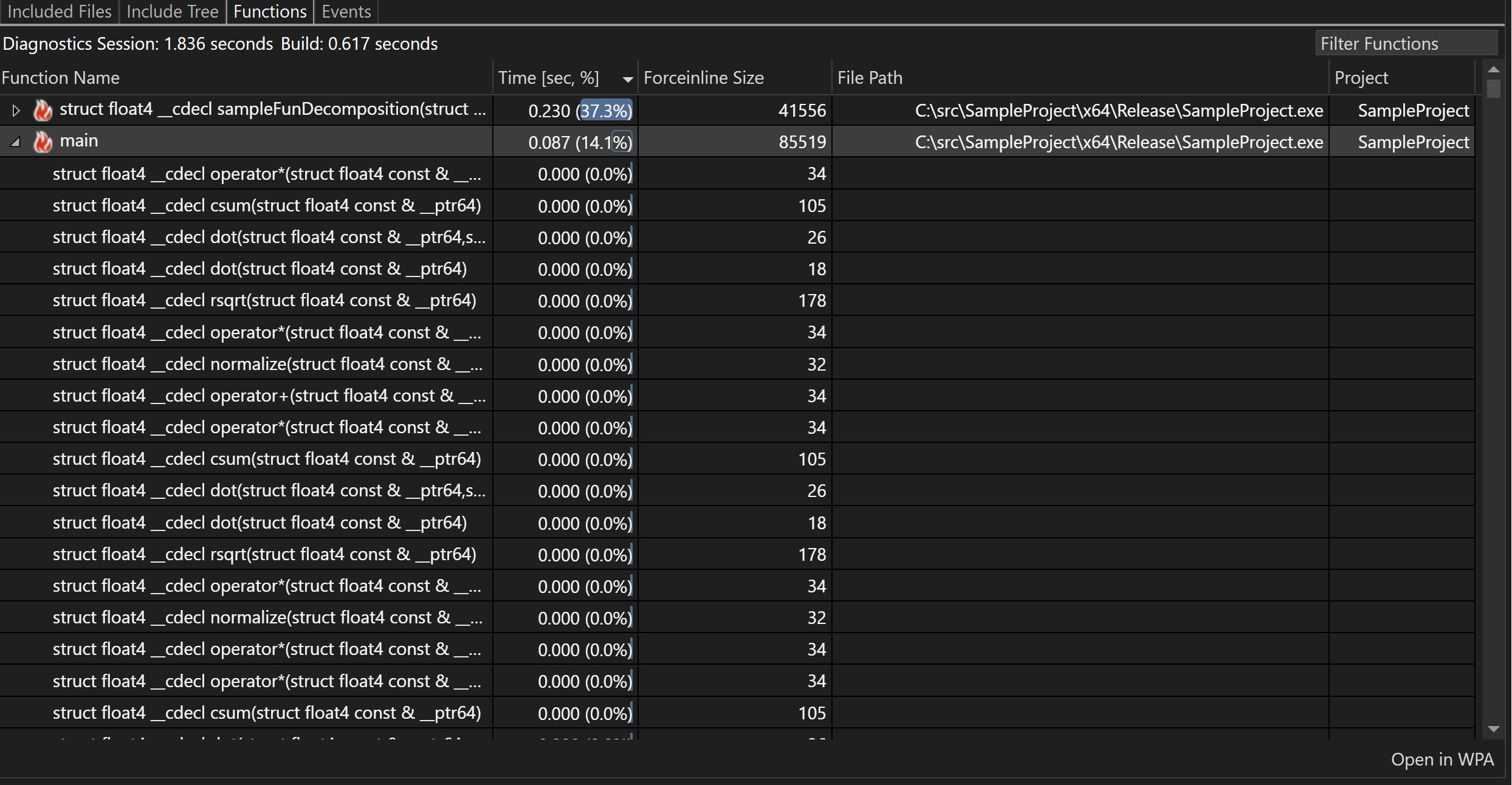 Build Insights Functions View