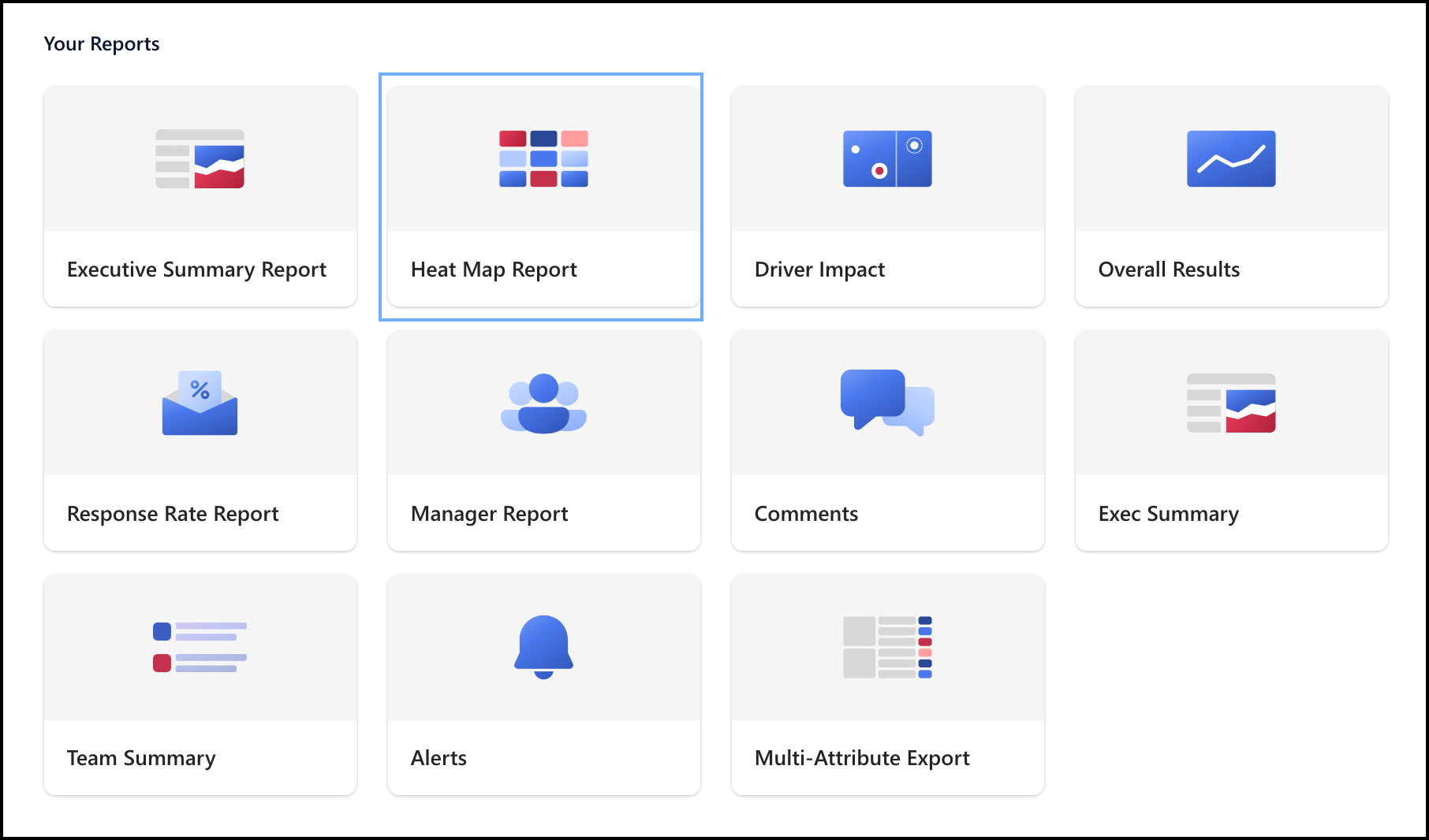 Screenshot of the Heat Map Report access card within the Reporting tab on the admin dashboard.