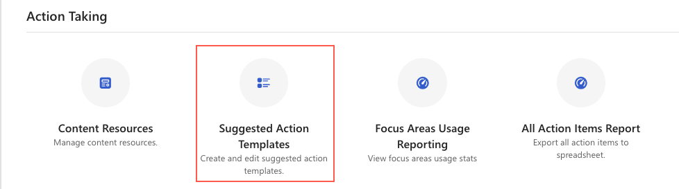 Screenshot of admin dashboard access to Suggested Action Templates.