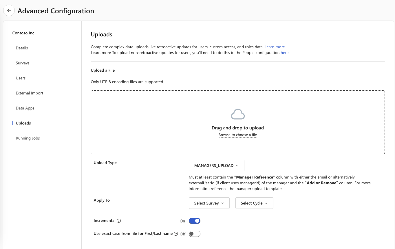 Screenshot of the Advanced Configuration Uploads feature.