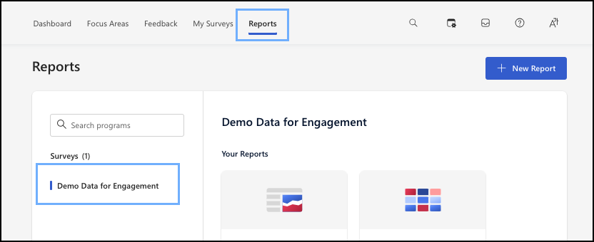 Screenshot of the *Reports* tab and Demo Data for Engagement.