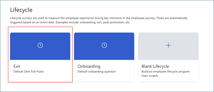 Screenshot of the Exit card for a Lifecycle survey.