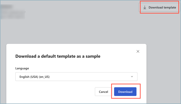 Screenshot of the Download a default template as a sample dialog box.