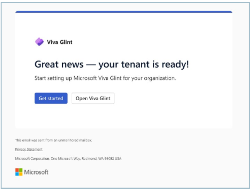 Screenshot that displays Viva Glint tenant ready to use.