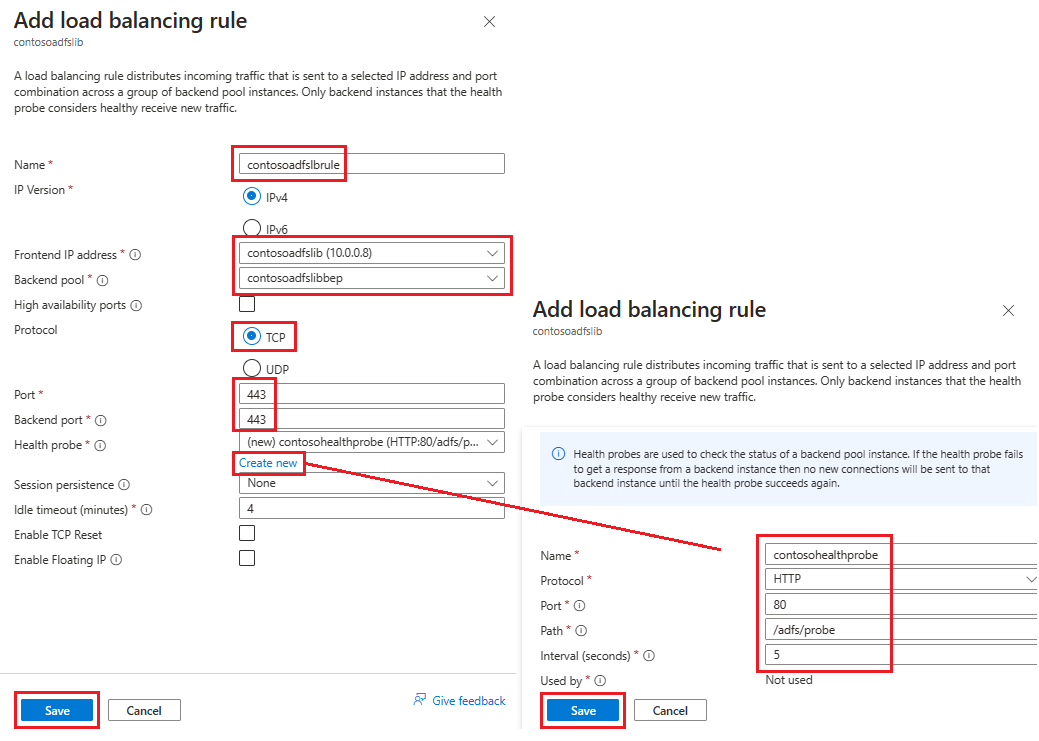 Screenshot showing how to add load balancing rules.