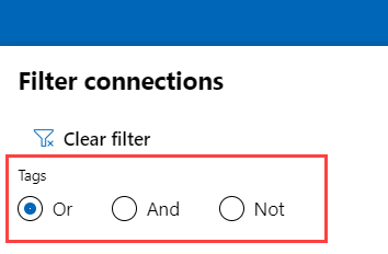 Screenshot of the Or, And, and Not options for filter connections.