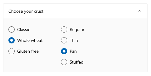 An expanded Expander control with selected options shown in the content area