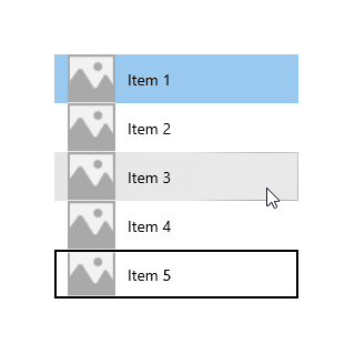 Lsit view with items in different states