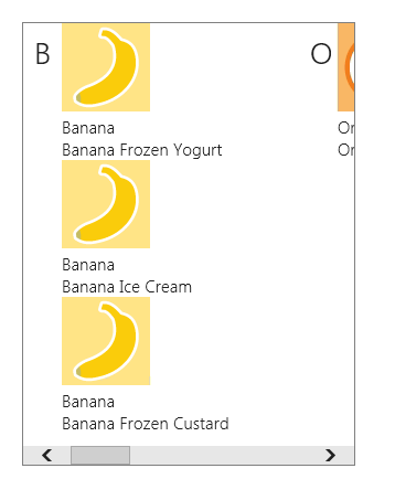 horizontal-panning, two-dimensional list