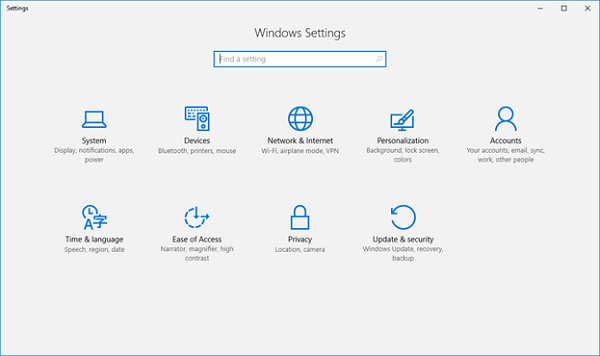 screen that displays windows settings