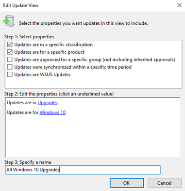 Enter All Windows 10 Upgrades for the name in the WSUS admin console.