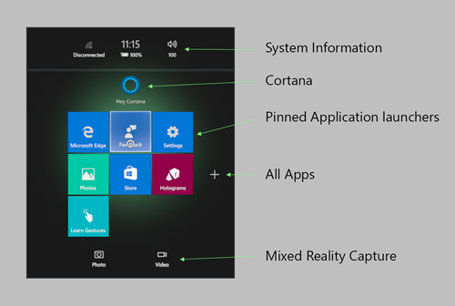 Start Menu on Microsoft HoloLens