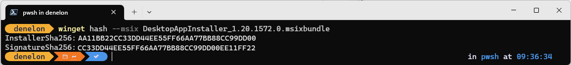 winget hash msix command