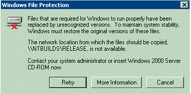 wfp message displayed when file not found in cache directory or network install path