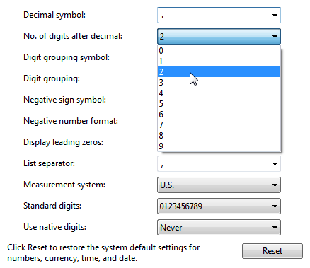 screen shot of dialog box with drop-down lists 