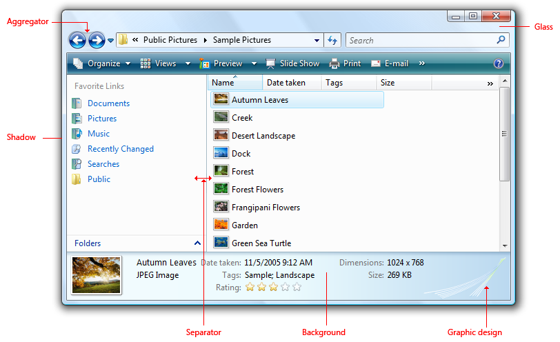 screen shot of windows explorer with shadow, etc. 