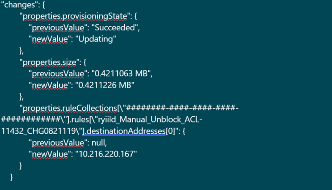 Screenshot of the output that depicts the change to Azure Firewall Rule Collection Groups.