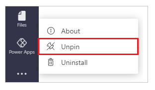 Unpin Power Apps app.