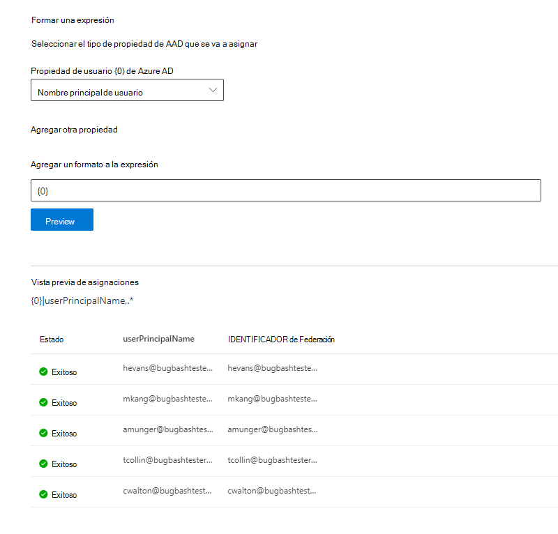 Instantánea de ejemplo de cómo rellenar la página de asignación de Microsoft Entra ID.