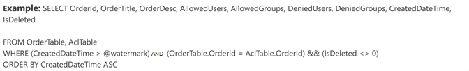 Script que muestra OrderTable y AclTable con propiedades de ejemplo.