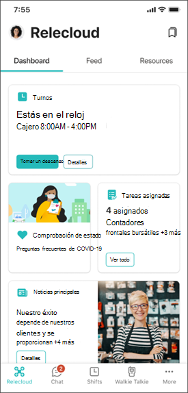 Imagen del panel de Viva Connections diseñado para los trabajadores de la información.